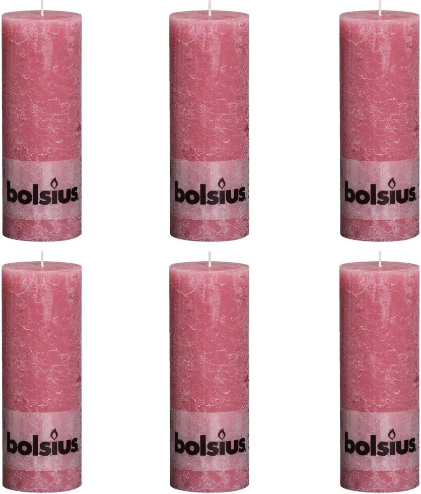 Bolsius Velas rústicas cilíndricas 6 pcs 190x68 mm rosa velho