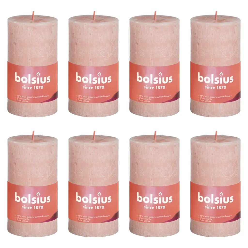 Bolsius Velas rústicas cilíndricas Shine 8 pcs 100x50 mm rosa nublado