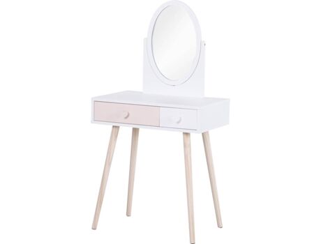 Homcom Cómoda Com 2 gavetas e Espelho Branco e Rosa (69 x 49 x 136 cm)