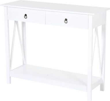 Homcom Consola 2 Gavetas e 1 Prateleira (Branco - 106x36x85cm)