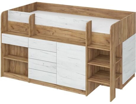 Bim Furniture Beliche com Secretária SMILE P Castanho e Branco (Dimensões do Colchão: 90x200 cm)