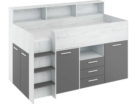 Bim Furniture Beliche com Secretária NEO L Branco e Cinzento (Dimensões do Colchão: 80x200 cm)