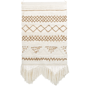 Beliani Väggbonad Ljusbeige Bomull Handvävd med tofsar Väggdekor Hängande Dekoration Boho Stil Vardagsrum Sovrum