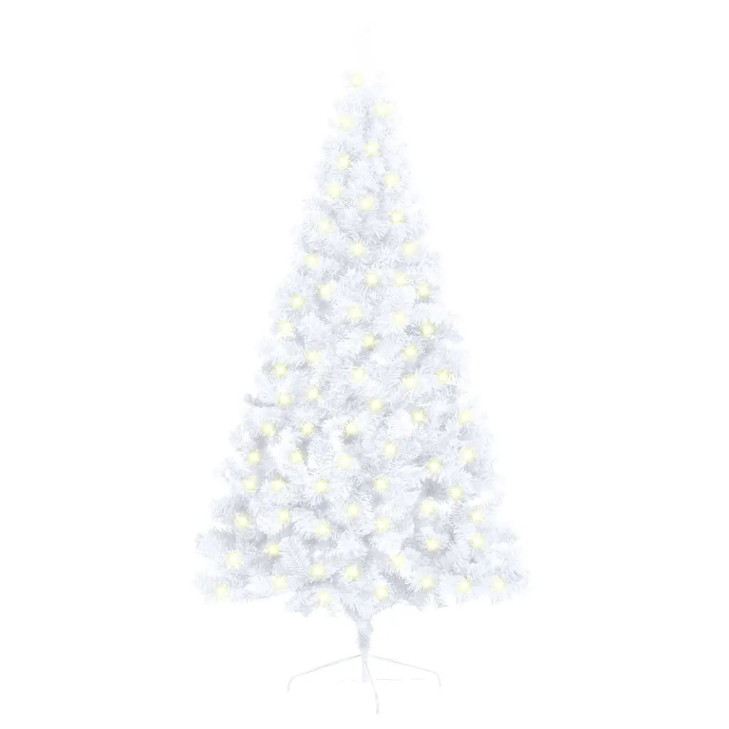 vidaXL Umelý polovičný vianočný stromček LED podstavec biely 150 cm PVC