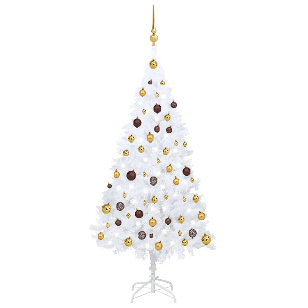 vidaXL Umelý vianočný stromček s LED a súpravou gulí biely 150 cm PVC