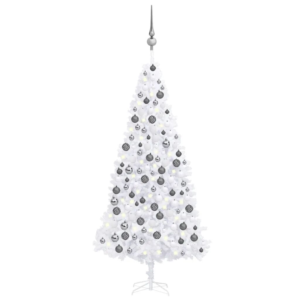 vidaXL Umelý vianočný stromček s LED a súpravou gulí biely 300 cm