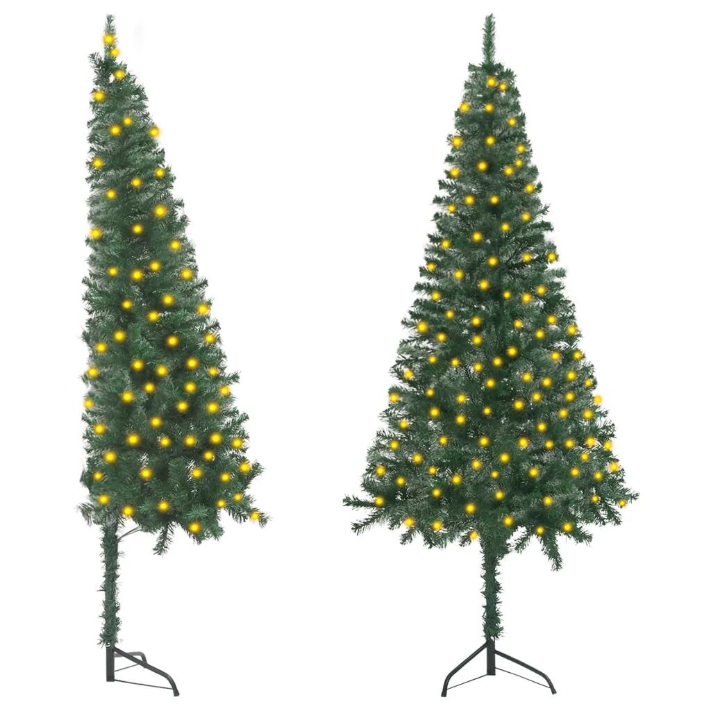 vidaXL Rohový umelý vianočný stromček s LED zelený 210 cm PVC