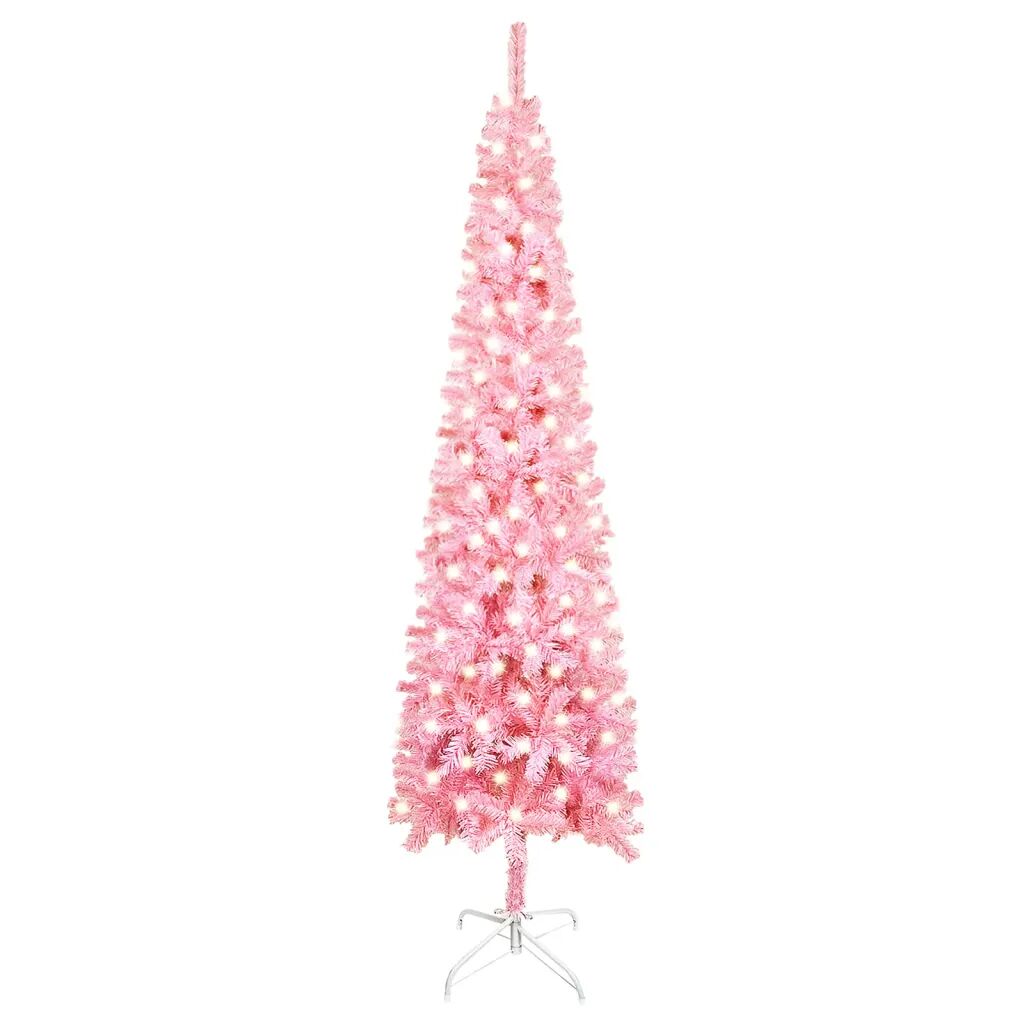 vidaXL Úzky vianočný stromček s LED ružový 240 cm