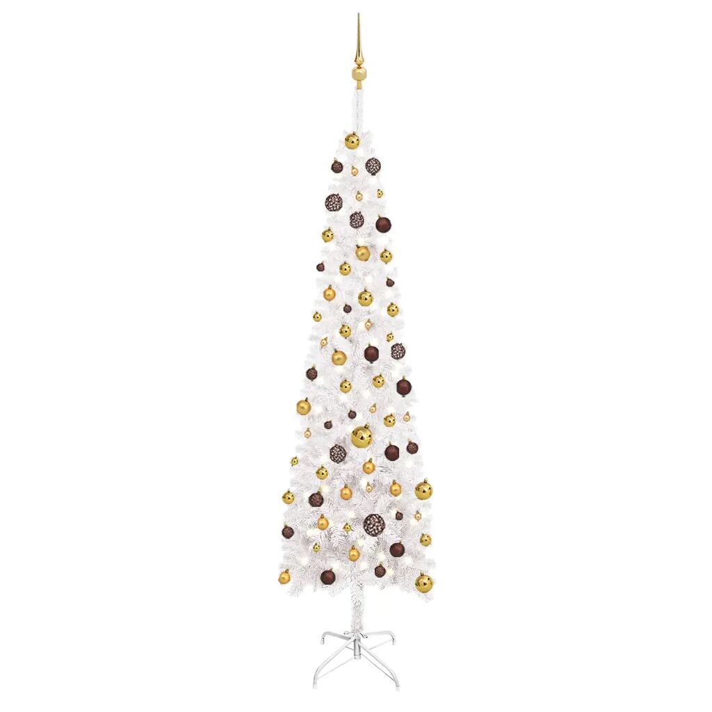 vidaXL Úzky vianočný stromček s LED a sadou gulí biely 240  cm