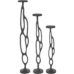 BELIANI Artistic Set of 3 Candleholders Black Three Sizes Aluminum Candle Sticks buni