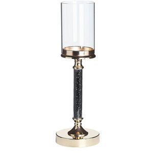 BELIANI Pillar Candle Holder 41 cm Glass Shade Metal Accent Piece Gold Black Abbeville