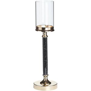 BELIANI Pillar Candle Holder 48cm Glass Shade Metal Accent Piece Gold Black Abbeville