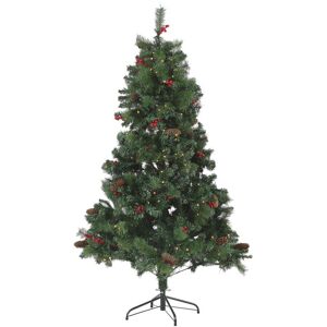 BELIANI Artificial Christmas Tree Pre Lit Black Stand Pine Cones 180 cm Green Jacinto