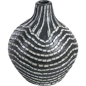 Beliani - Decorative Vase Handmade Terracotta Striped Pattern 35 cm Accessory Black and White Kualu