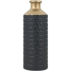 Beliani - Modern Decorative Accent Flower Vase Geometric Pattern Stoneware Black Arsin