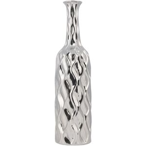 Beliani - Modern Glam Flower Vase Stoneware Wavy Stripes Bottle Shape Silver Bassania