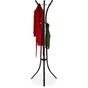 Relaxdays Coat Stand Metal, Free Standing Jacket Rack, with 9 Hooks, Clothes Storage, HxWxD: 184 x 61 x 54.5 cm, Black