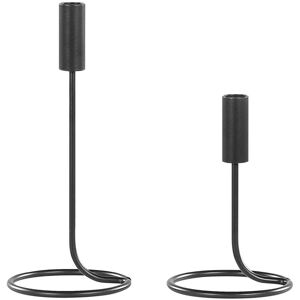 BELIANI Set of 2 Modern Minimalistic Candle Holders Candlesticks Decoration Black Bunyu