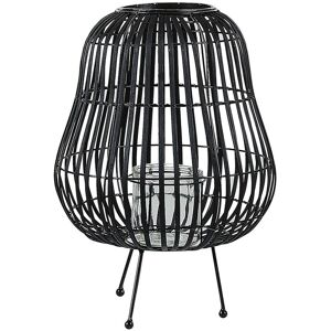 BELIANI Boho Style Candle Holder Standing Lantern Natural Willow Black Berkner