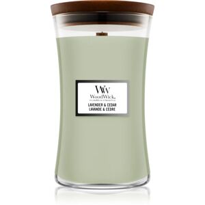 Woodwick Lavender & Cedar scented candle with wooden wick 610 g