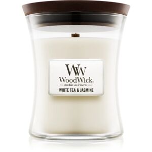 Woodwick White Tea & Jasmine scented candle with wooden wick 275 g
