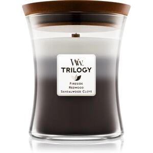 Woodwick Trilogy Warm Woods scented candle with wooden wick 275 g