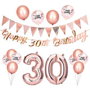 Beainfir 30th Birthday Decorations Set Include Rose Gold Happy 30th Birthday Banner, Tria