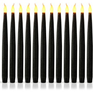 Furora LIGHTING Black LED Flameless Taper Candles, Window Candles, Candle Lights, Long Candles, Battery Powered Candles, Electric Candles with 6 Hour Timer Function - Black 11.5", Pack of 12 - Brand New