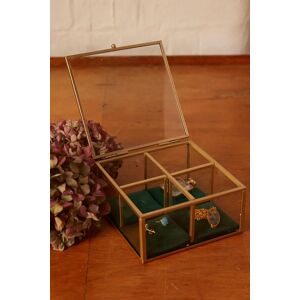 Joy Four Section Velvet Lined Glass Trinket Box - Green green Female