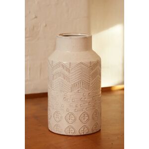 Joy Tall Chevron Stripe Relief Glazed Stoneware Vase white Unisex