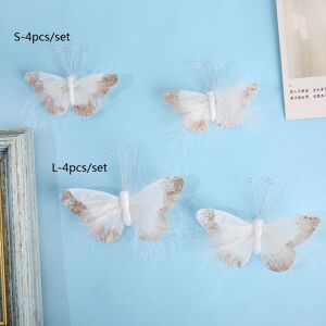 PatPat 4-pack Handmade Butterfly Wall Decoration Feather 3D Wall Decals for Girls Room Bedroom Home Backdrop Decor Stickers  - White