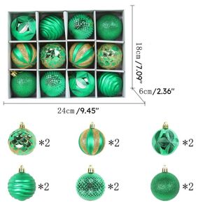 PatPat Set of 12 PVC Christmas Tree Baubles - Festive Decorations for Christmas Trees  - Green