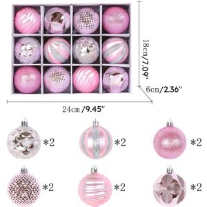 PatPat Set of 12 PVC Christmas Tree Baubles - Festive Decorations for Christmas Trees  - Pink