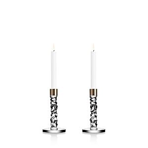 Orrefors Carat Low Candlestick Pair  - No Color