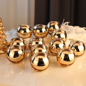 Temu 12pcs, Golden Candle Holders Golden Tealight Candle Holders For Christmas Party Decorations, Round Glass Candle Holders Bulk For Wedding, Birthday, Anniversary, And Holiday Decor