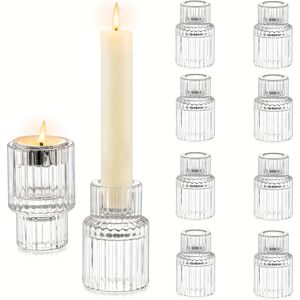 Temu 2pcs/10pcs Clear Taper Candle Holders, Bulk For Table Centerpiece, Tealight Candle Holder, Candle Stick Holder Decor, For Christmas Wedding Party Bridal Showers  10pcs