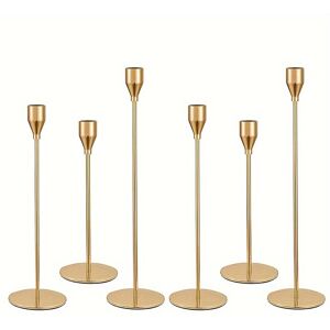 Temu 6pcs Matte Black Golden Taper Candle Holders, For 3/4 Inch Candles And Led Candles, Table Mantel Centerpieces For Dining Room Parties Room Decorations, Hanukkah, Kwanzaa, Halloween Room Decor Gothic Golden