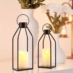 Temu 2pcs/set Black Metal Candle Lanterns, Modern Farmhouse Lanterns Decoration, Suitable For Living Room, Family, Indoor, Outdoor, Table, Fireplace Cloak Decoration, Excluding Candles Black Metal 2-Piece Lantern Set