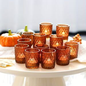 Temu 12pcs Amber Candle Holders Set Tealight Candle Holders, Amber Glass Votive Candle Holders For Wedding Table Centerpiece Birthday Party Christmas Decor, Table Ornaments, Home Decors Set Of 12 Amber Candle Jars