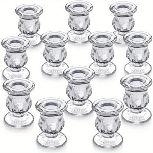 Temu 12pcs Candlestick Holders Set Of Taper Candle Holders Bulk - Clear Glass Candle Holder For Rustic Wedding Centerpieces, Party Supplies Transparent