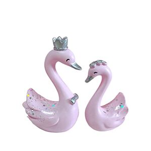 Qinlenyan Swan Figurines Ornaments Cake Baking Swan Statue Toppers Two Pieces Clear Texture Pink