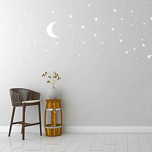 Chulai Moon and Stars Wall Decal Vinyl Sticker, Removable Children Kids Art DIY Sticker Mural for Boy Girls Baby Room Decoration Good Night Nursery Wall Decor Home House Bedroom Design (White)