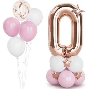 Balloon Dance Rose Gold 0 Balloons,40 Inches Number 0 Balloons with Confetti Balloon,Large Helium Foil Mylar Digital Balloons for Girls Women Birthday Party Decorations Wedding Anniversary Engagement Supplies