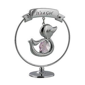 Crystocraft duck "It's a girl" new baby gift decoration with pink Swarovski Crystal