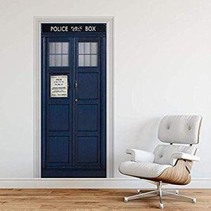 NICEWL Self Adhesive 3D Door Murals Peel and Stick Decor Stickers Police Box Blue UK Tardis Giant Fantasy Art Canvas Wallpaper Removable Art Poster 30.3X78.7