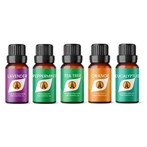 Aroma Energy Best Sellers Essential Oil Set Lavender, Peppermint, Tea Tree, Orange & Eucalyptus 5 x 10ml for Diffusers for Home, Aromatherapy, Gift for Him/Her, Candle Making, Soaps, Wax Melts etc