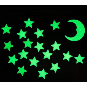 D.A.Y. Republic 24 Magical 3D Glow in The Dark Moon and Stars Shapes, Luminous Fluorescent Stickers, DIY Wall Ceiling Decal Murals for Sensory Nursery Baby Kids Bedroom, Living Room Decoration