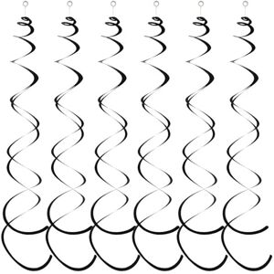 Porceosy Tree Branch Hanging Decor Door Party Streamers 6pcs Spiral Pendant Plastic Streamer Twin Tail Ceiling Foil Swirl Black