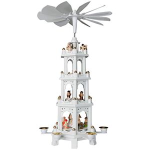 BRUBAKER Wooden Christmas Pyramid - 4 Levels - White - 24 Inches (60 cm) - Hand-painted Figures