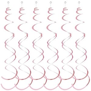 Shienfir Foil Party Decorations Spiral Pendant Party Streamers 6pcs Hanging Plastic Streamer Twin Tail Ceiling Foil Swirl Decorations Pink